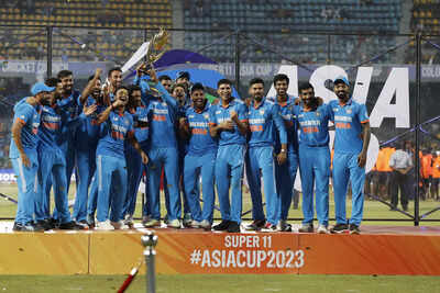 India celebrates Asia Cup Final victory against Sri Lanka in 2023.