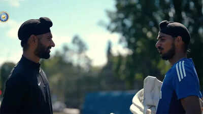 Harpreet Brar and Arshdeep Singh share a moment in Birmingham