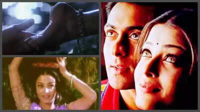 Salman Khan demonstrates a scene with Aishwarya Rai on the set of Devdas.