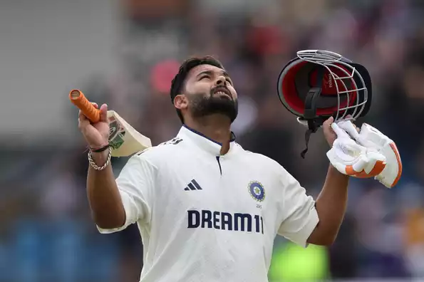 Rishabh Pant celebrates a century during the Headingley Test